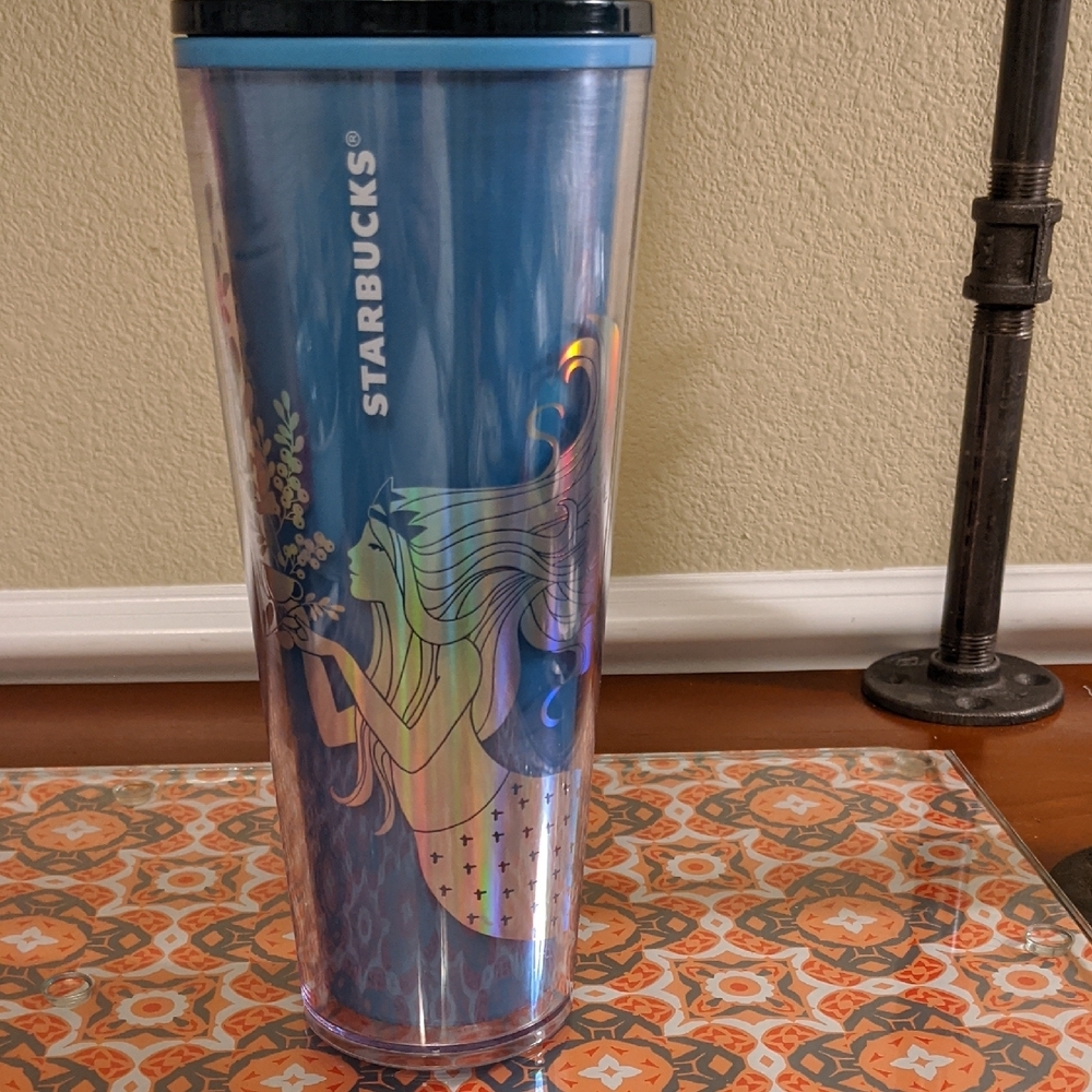 Starbucks Iridescent Mermaid Tumbler Christmas 2021 Blue Color Change